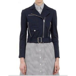 RHIE Poplin Cotton Stretch Moto Jacket Navy Blue